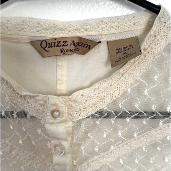 Y2K Quizz Again Romantics Women M Ivory Lace Victorian Button-Up Top Long Sleeve - Picture 8 of 8